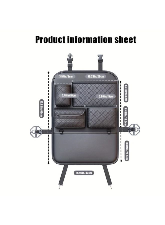 Multifunctional Car Back Storage Bag 1pc Faux Leather Hanging Pocket Anti Kick Organizer - Image 3
